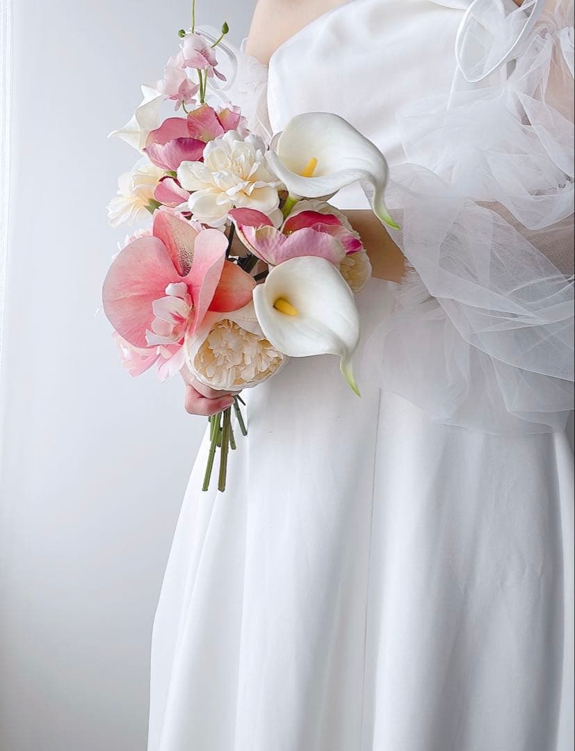 アーティフィシャルフラワーブーケ　ピンクブーケ　前撮り　結婚式　ウェディング