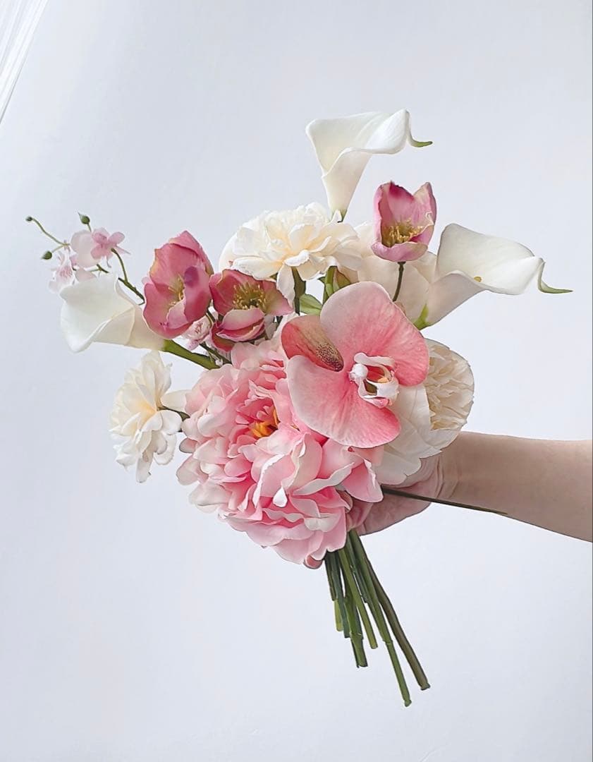 アーティフィシャルフラワーブーケ　ピンクブーケ　前撮り　結婚式　ウェディング