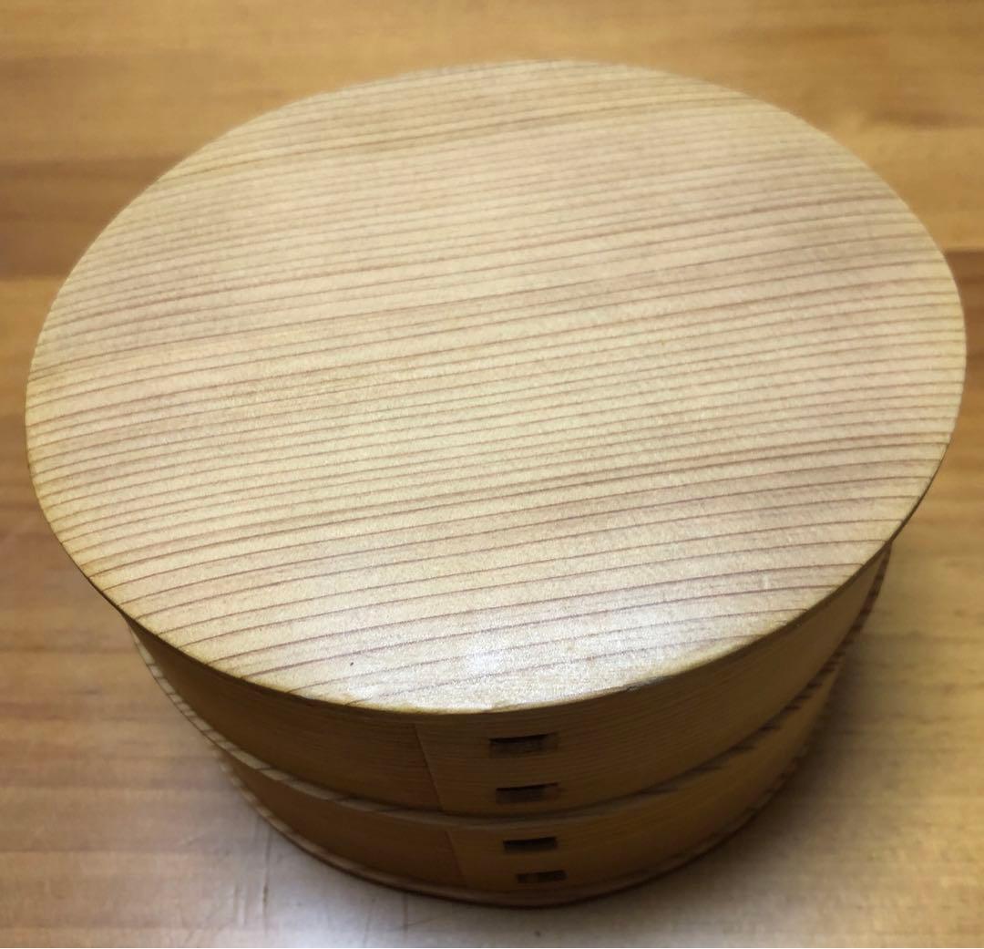 【美品】大館工芸社　曲げわっぱ　楕円2段ひな弁当箱　（おまけ）おいしい風呂敷