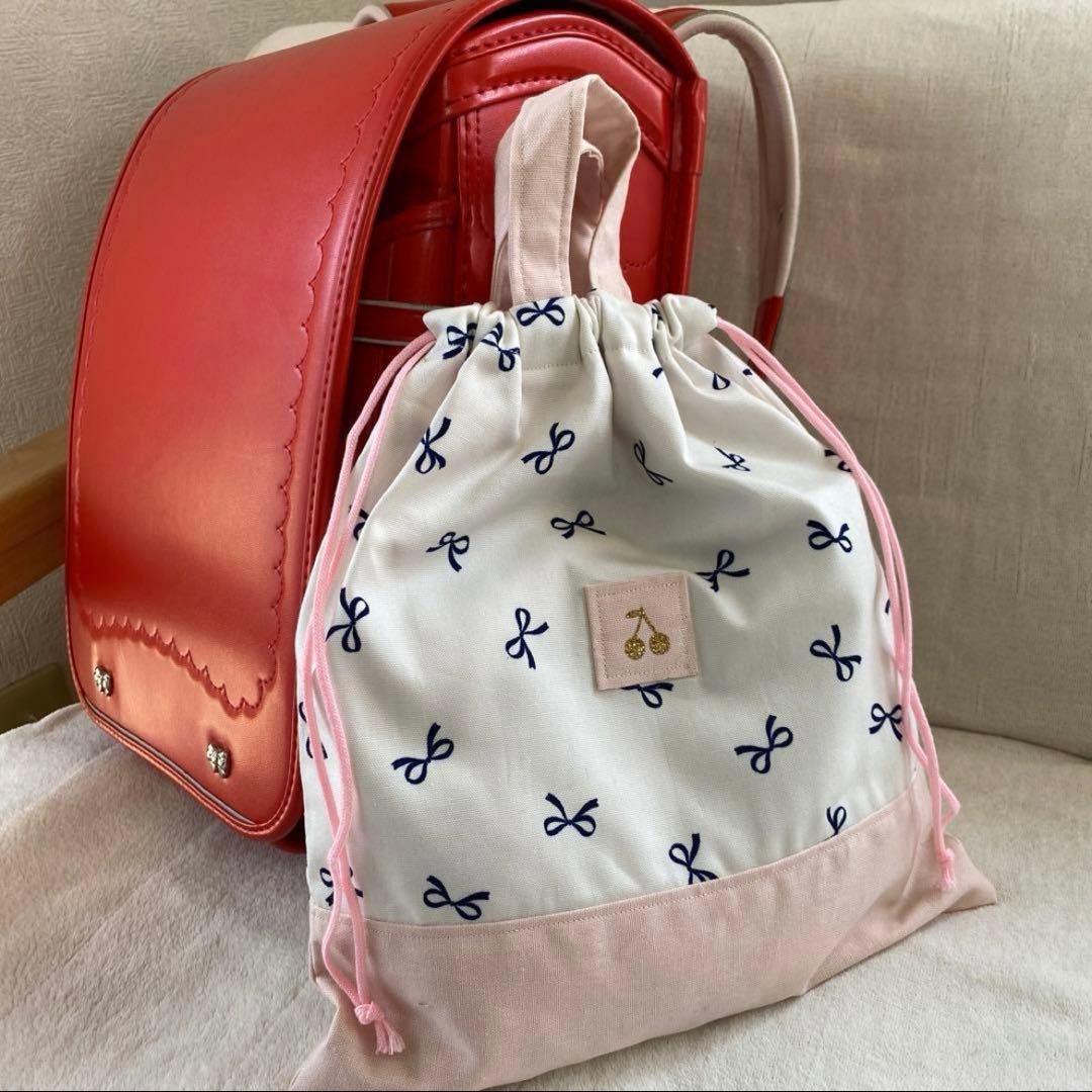 レッスンバック　女の子　フリル　上履き入れ　体操服袋　巾着　セット　リボン柄