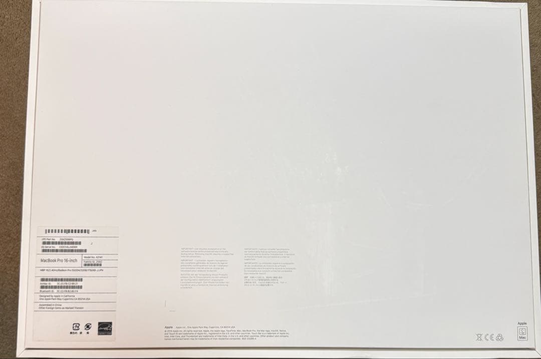 MacBook Pro 16インチ CPUi9 SSD1TB GPU5500M