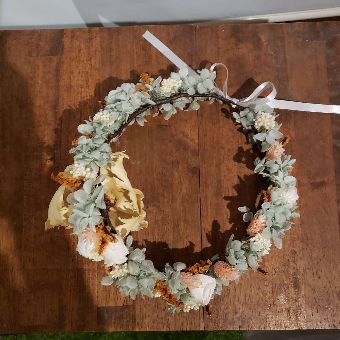 くすみあじさいの優しい花冠　フラワーヘッド