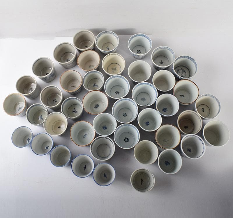 Q　古伊万里　染付　花文　酒盃　ぐい呑　43客まとめて　M　R5096C