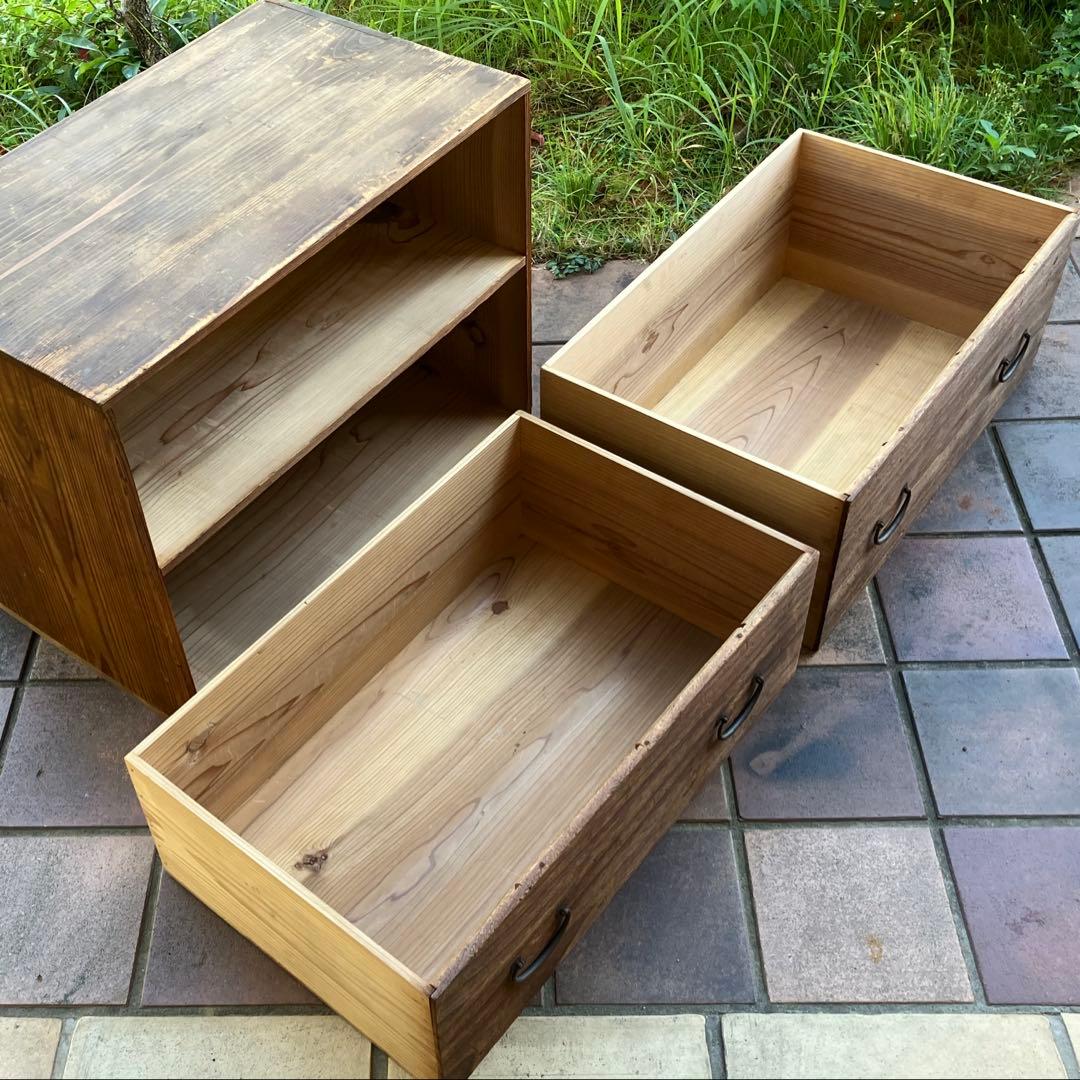 古い家具 和箪笥 木製タンス 時代物 2段引き出し 古民家 昭和レトロ