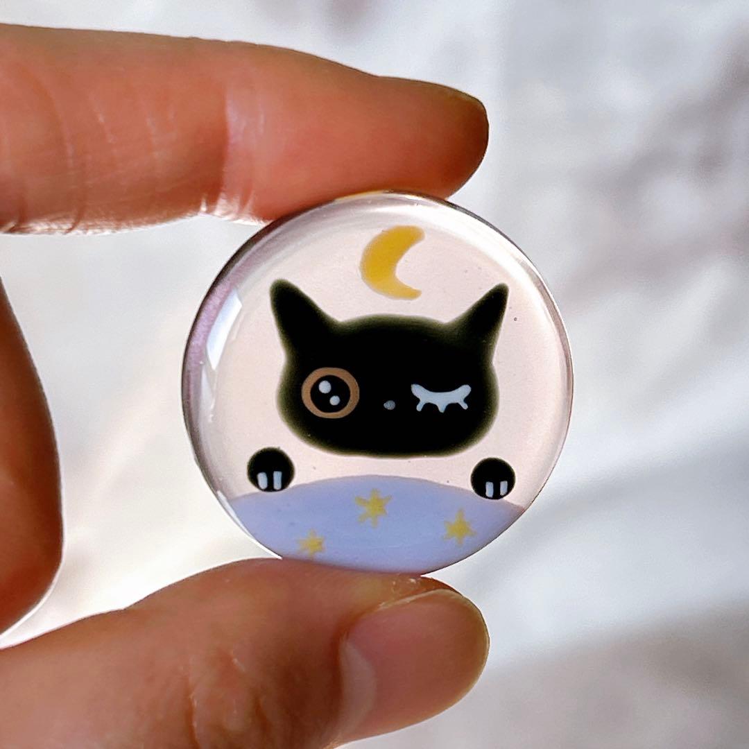 手描き　おやすみなさい★彡　黒猫　ヘアゴム　ブローチ　レジン　うさぎ　透け感あり