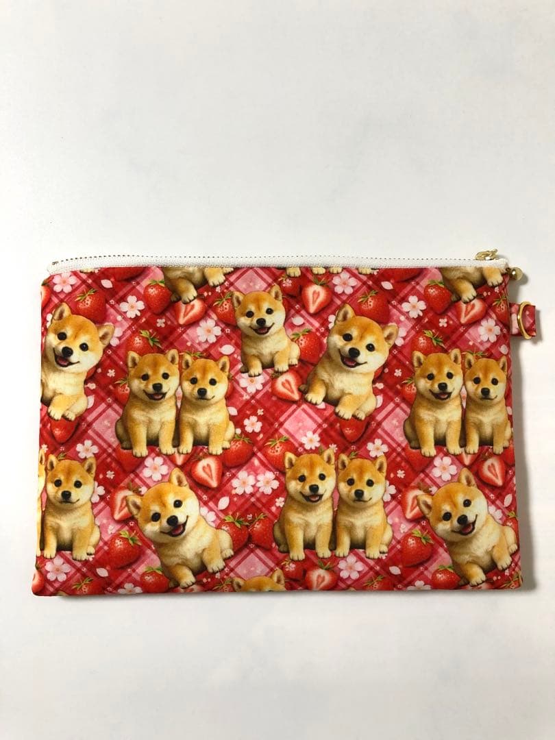 柴犬　フラットポーチ　 20センチファスナー