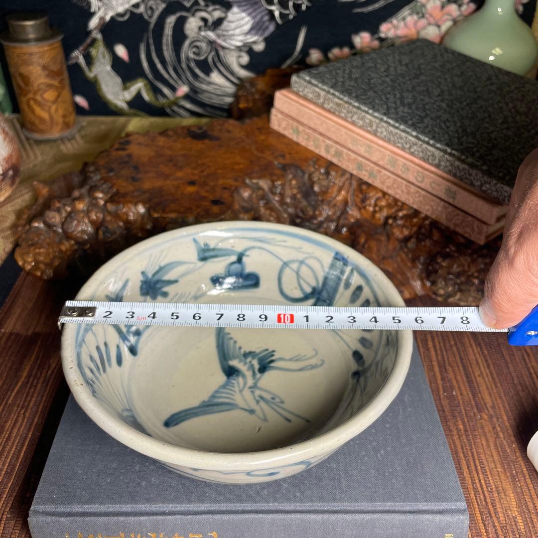 鉢 古伊万里 ？中国明時代？鶴図 染付 古陶磁 小鉢 取り皿 骨董 生活骨董