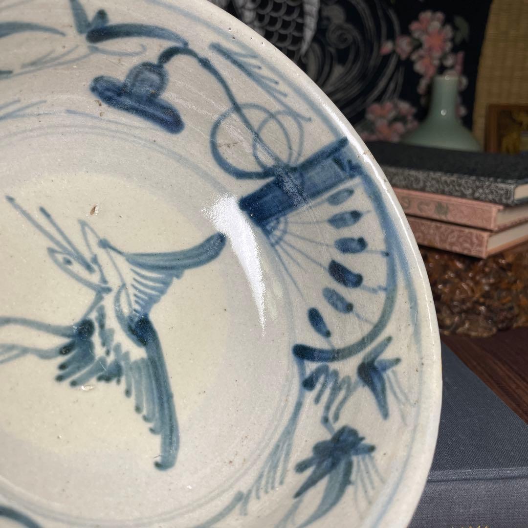鉢 古伊万里 ？中国明時代？鶴図 染付 古陶磁 小鉢 取り皿 骨董 生活骨董
