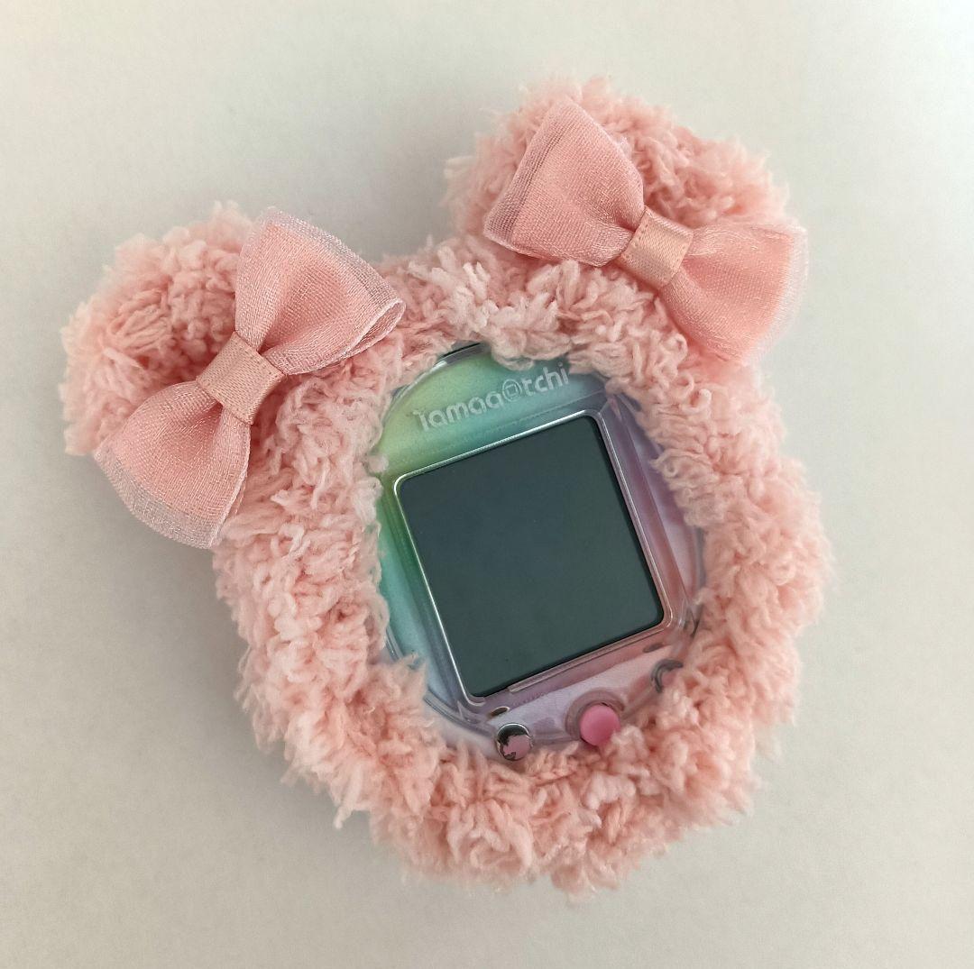 たまごっちパラダイスカバー　ふわ可愛くまちゃん♡　りぼん　うす紫　ラメ糸