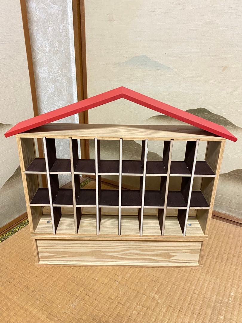 推し活グッズに！ 赤い屋根のディスプレイラック 引き出し付き（柵なし）