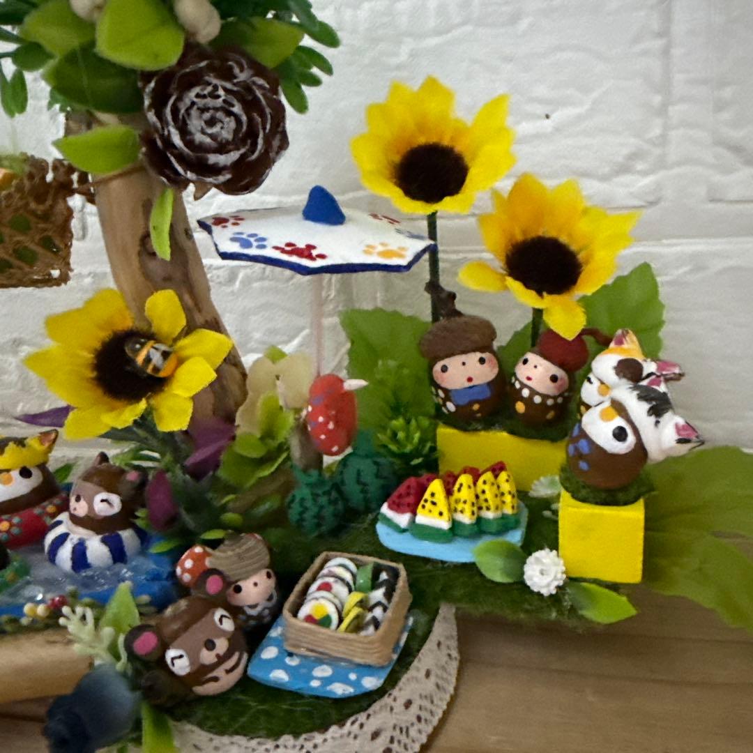 どんぐりアート♡紫陽花リース&夏のオブジェ2品♡ 一点物