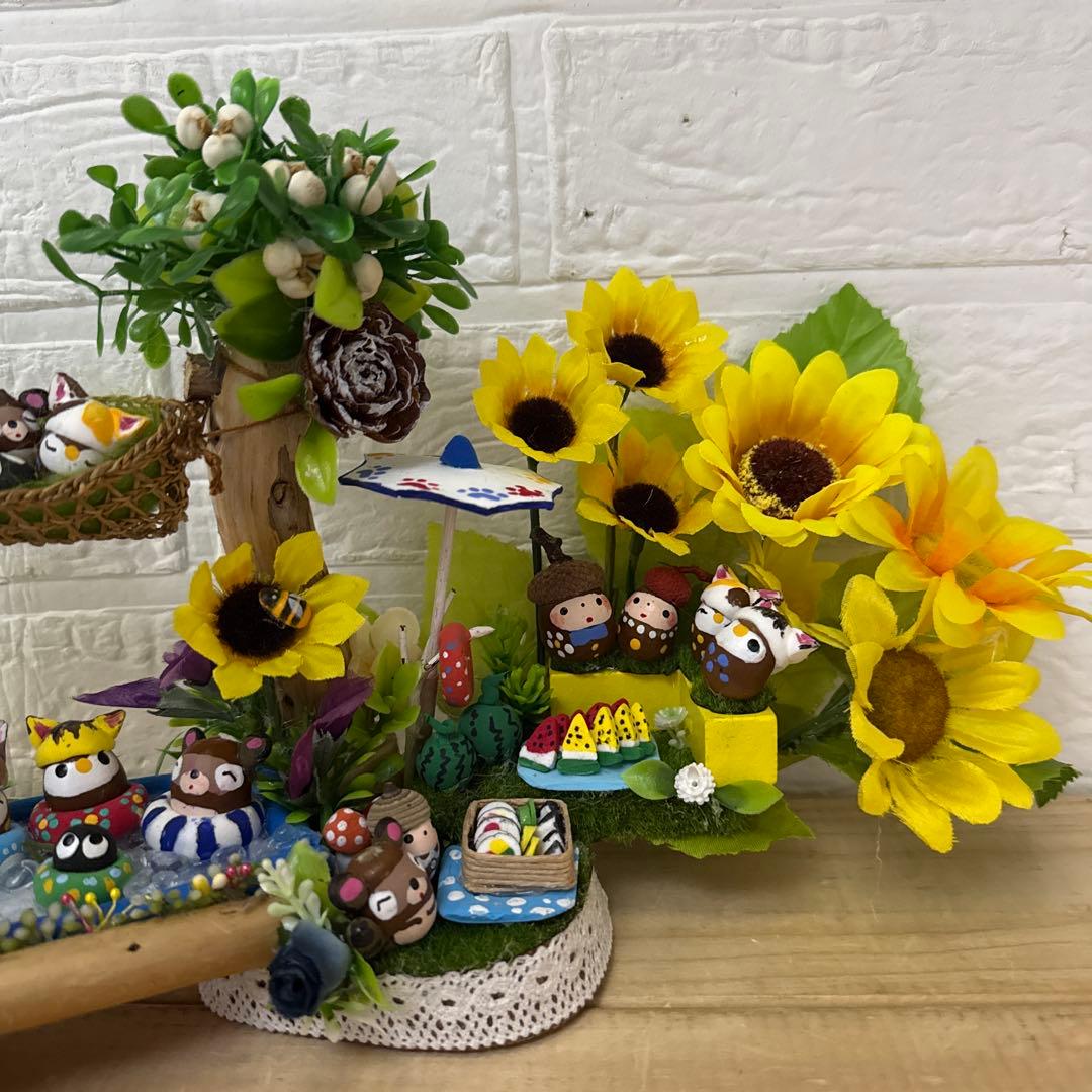 どんぐりアート♡紫陽花リース&夏のオブジェ2品♡ 一点物