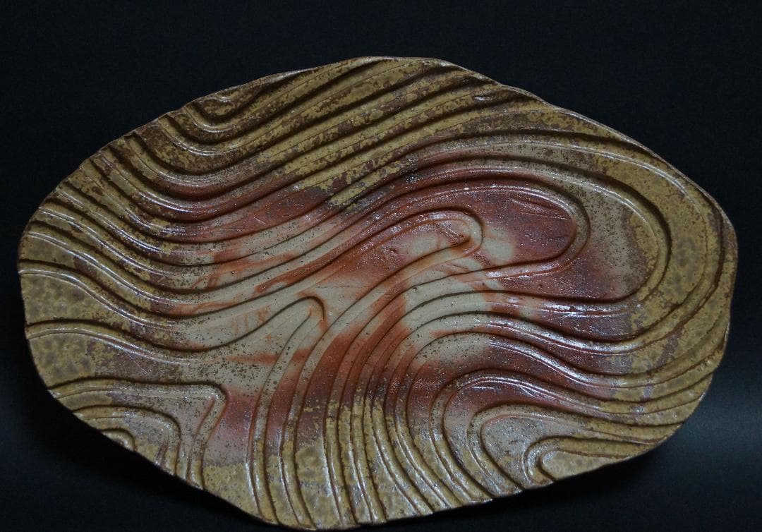 茶道具 備前焼 小西陶古造 雰囲気ある 窯変板目皿 懐石料理 茶事★美品★