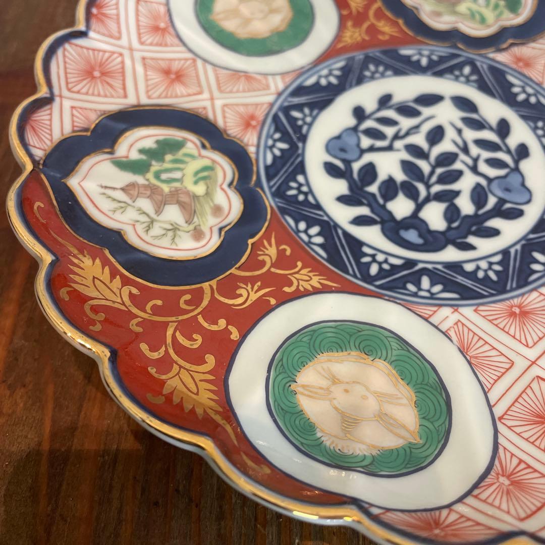 美品　林九郎窯　赤濃木甲山水和皿　有田焼　古伊万里　金彩　華やかな絵柄　プレート