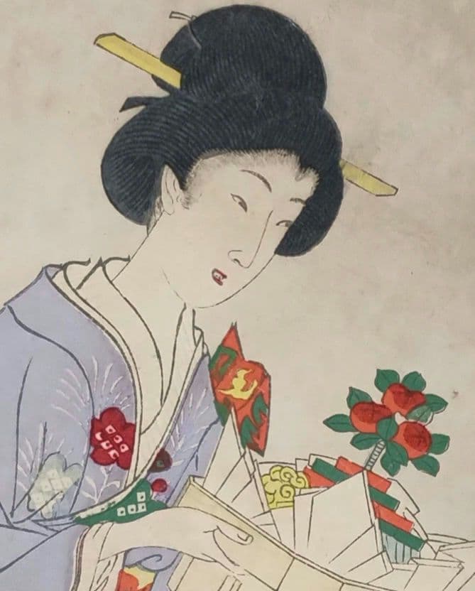 浮世絵版画、徳川時代貴婦人乃圖三枚綴り、橋本周延画、明治30年出版