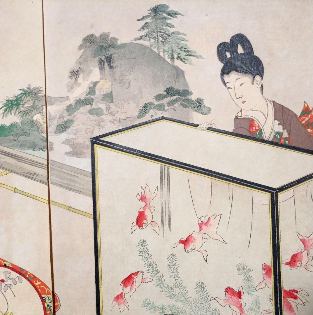 浮世絵版画、徳川時代貴婦人乃圖三枚綴り、橋本周延画、明治30年出版