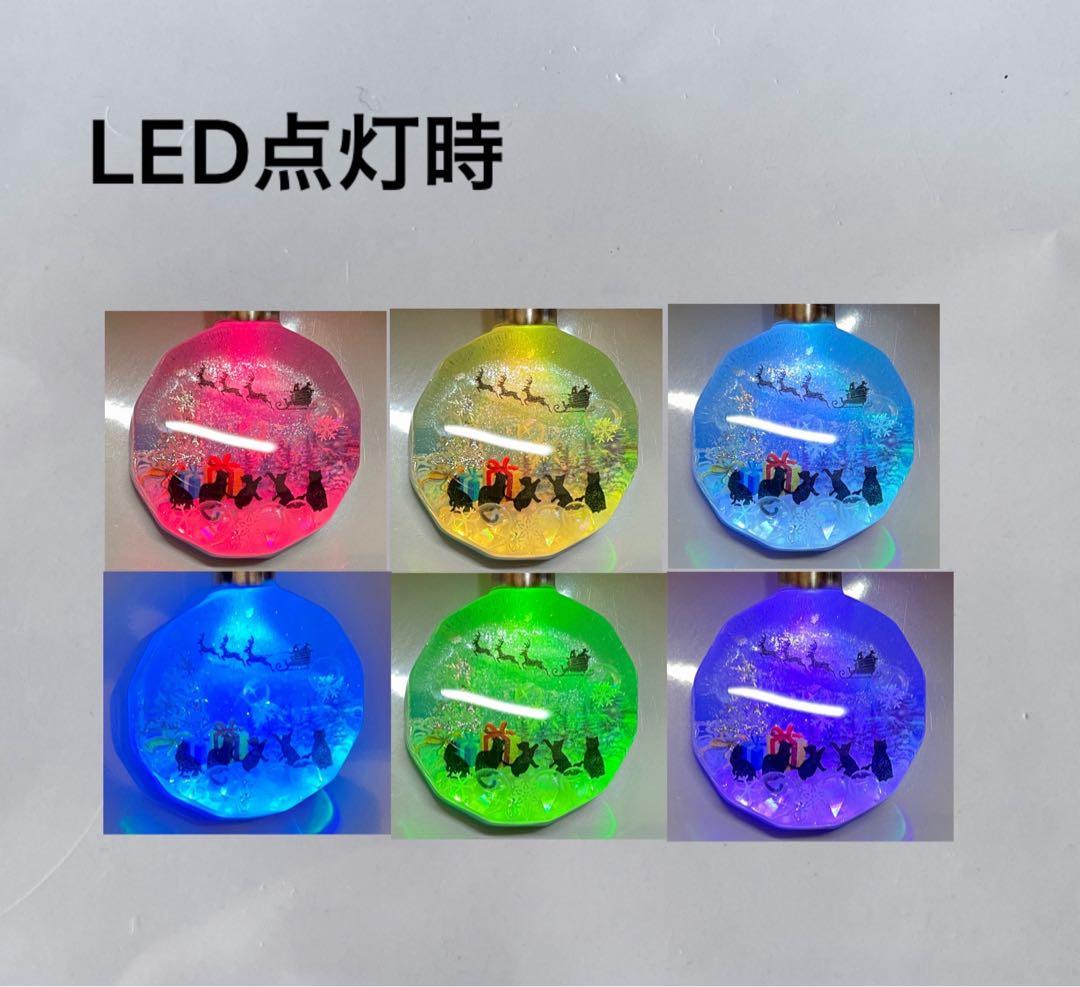 展示用/LED付き/雪夜のツリーと子猫達　トナカイ　蓄光　オルゴナイトネックレス