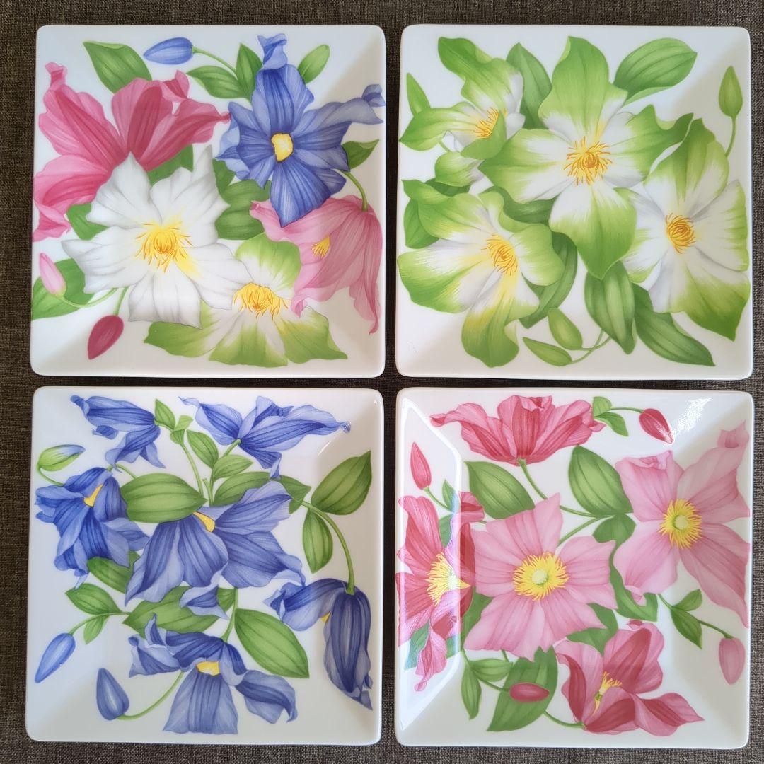 TAITU Italy butique Clematis 角皿 花柄 4枚