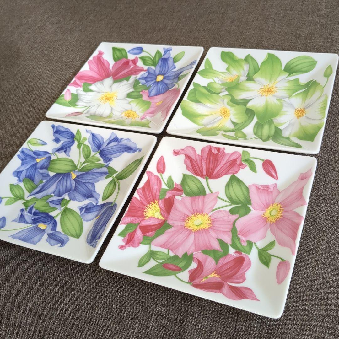 TAITU Italy butique Clematis 角皿 花柄 4枚