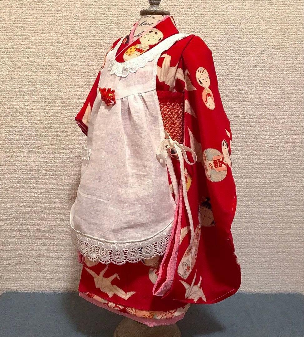 ＊ 市松人形 15号 折鶴 こけし 着物 エプロン 帯 人形 ＊