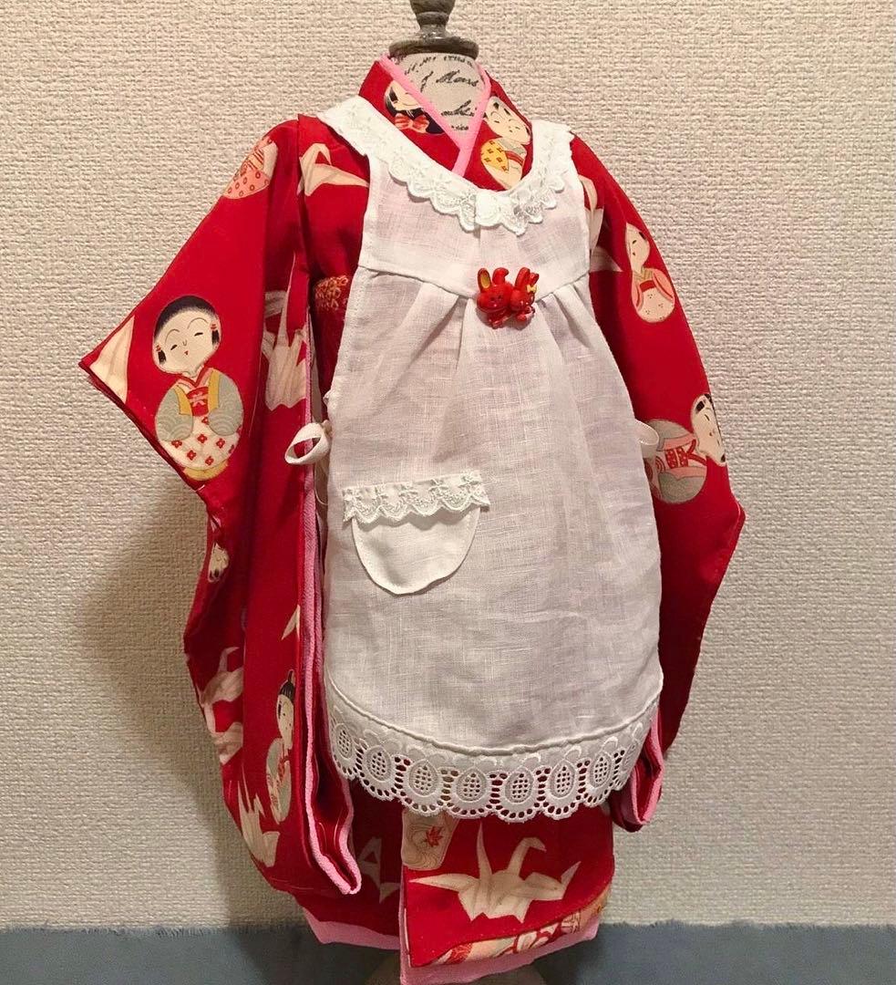 ＊ 市松人形 15号 折鶴 こけし 着物 エプロン 帯 人形 ＊