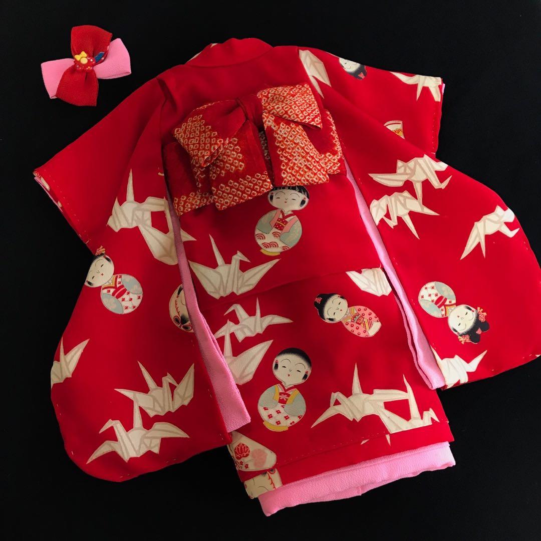 ＊ 市松人形 15号 折鶴 こけし 着物 エプロン 帯 人形 ＊