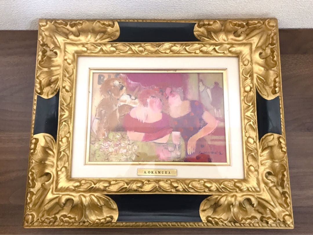 【希少レア】 岡村敦子『午後のカフェ』油彩 SM号 /絵画/水彩/水墨/版画