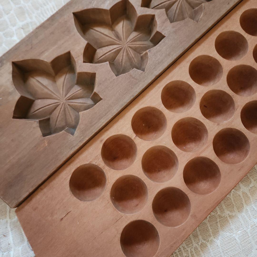 ※まめ※　菓子木型2点セット-10　古い 木型 菓子型 和菓子 木製