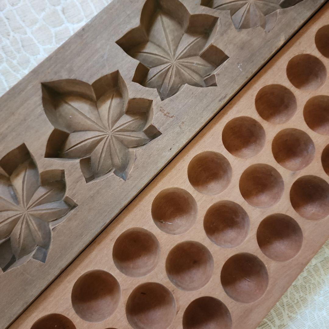※まめ※　菓子木型2点セット-10　古い 木型 菓子型 和菓子 木製