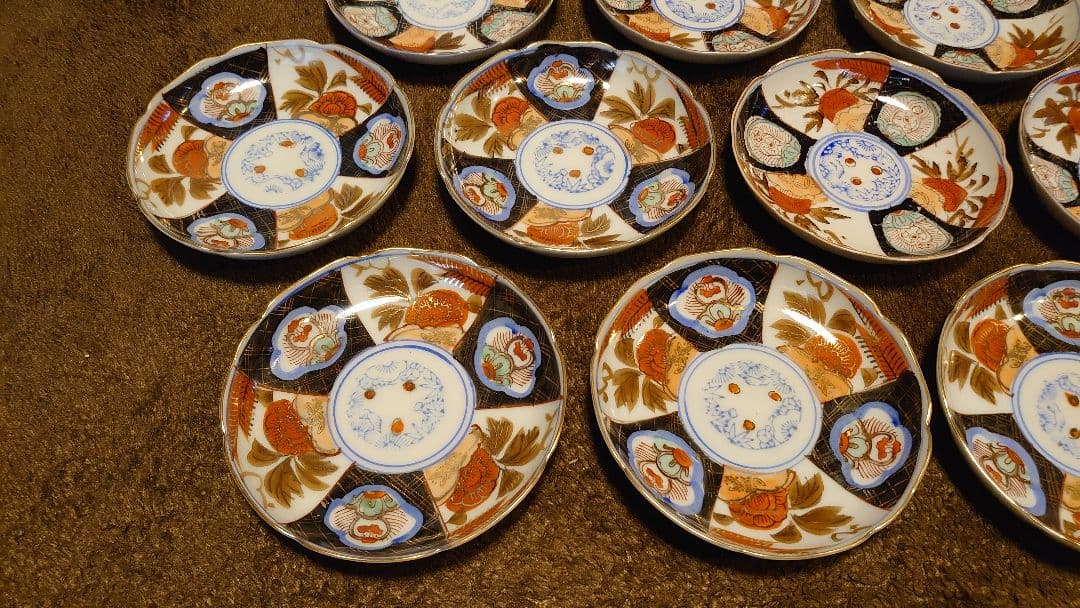古伊万里　伊万里　豆皿　色絵　金襴手　華の図　２種　１０客