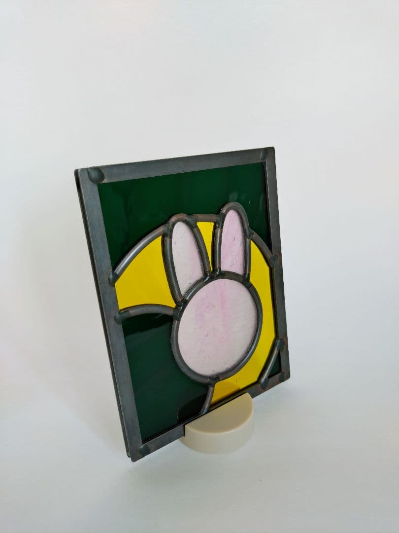 うさぎと三日月のステンドグラスパネル