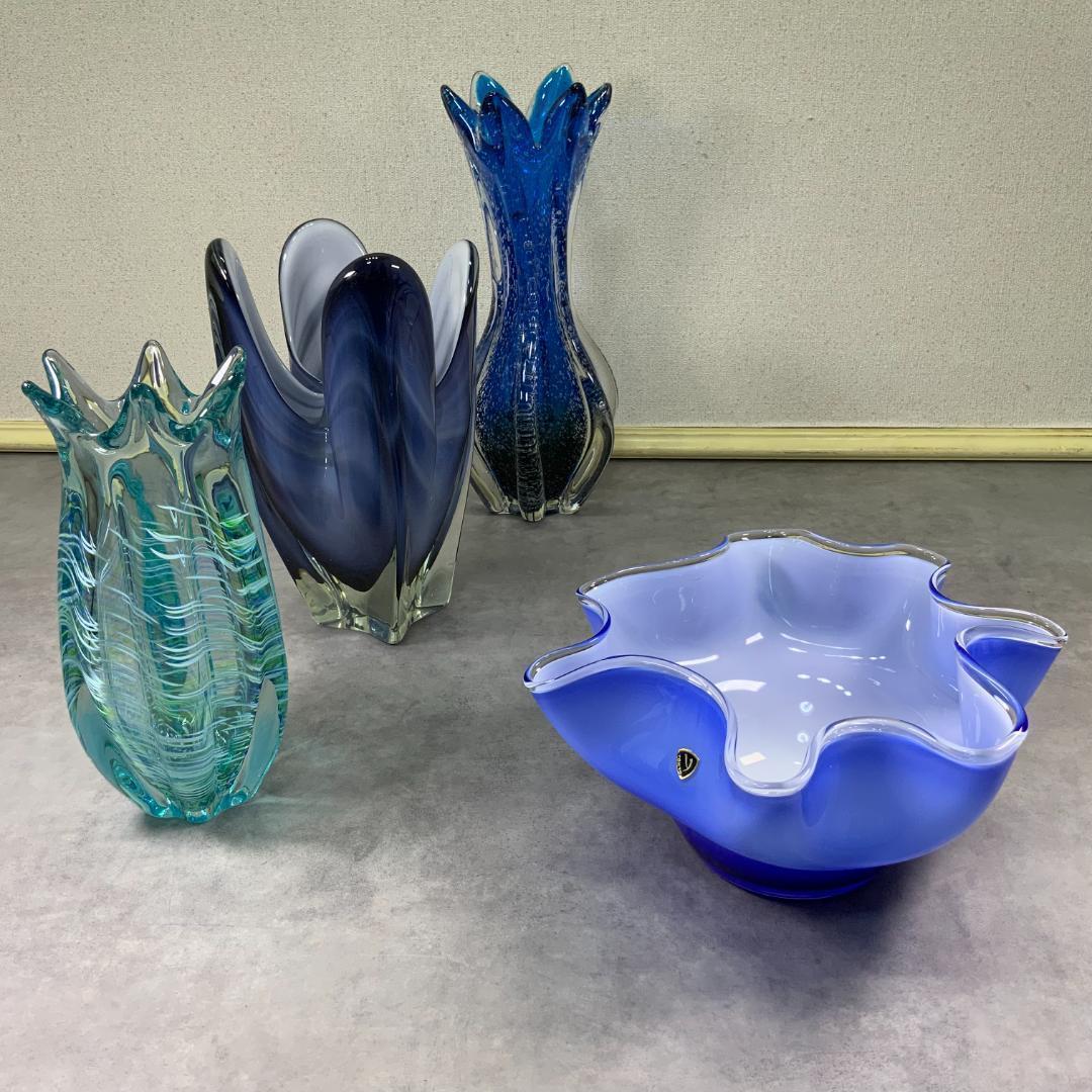 ヴィンテージ ガラス アクセサリートレイ ブルー ビンテージ レトロ 小物入れ