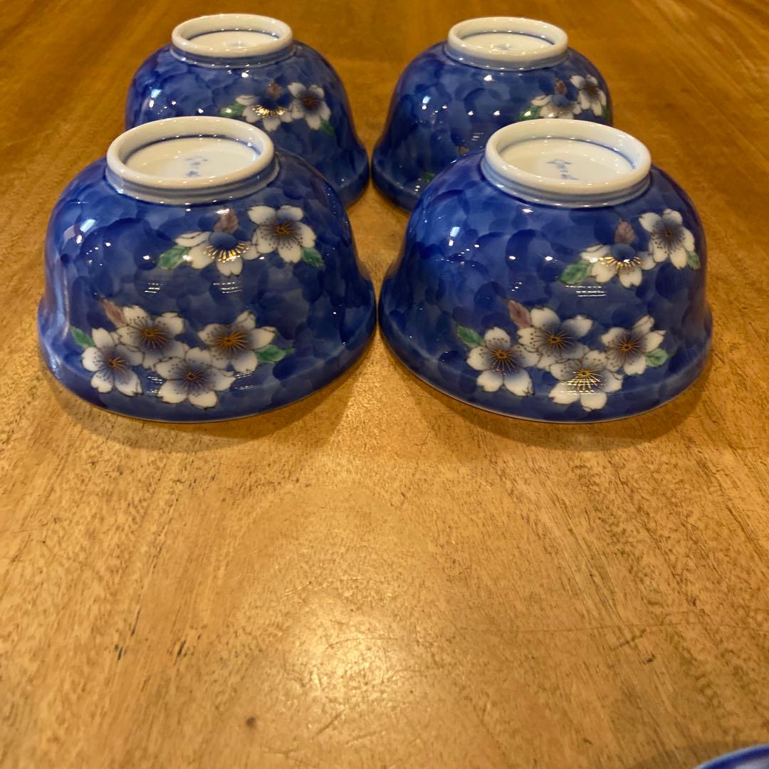 深川製磁桜花紋蓋付煮物鉢四個