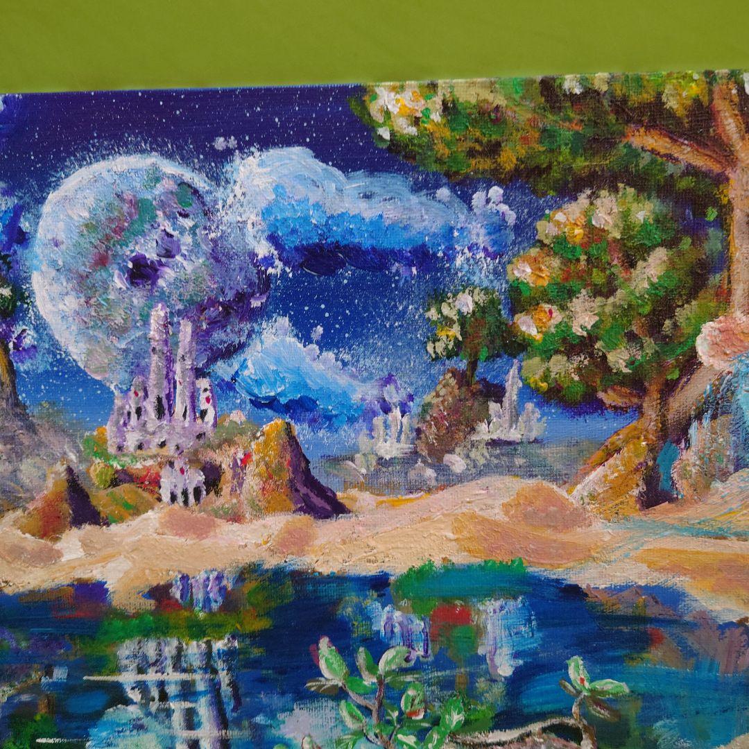 幻想的なファンタジー風景 アクリル画リーフグリーンA