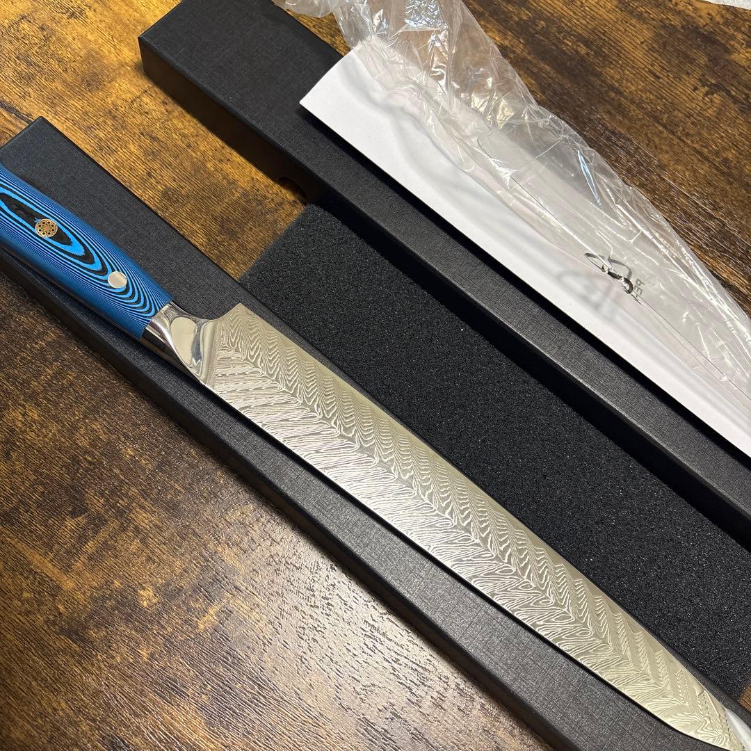 ymwik345 ダマスカス鋼 包丁 刃渡27センチ　筋引き