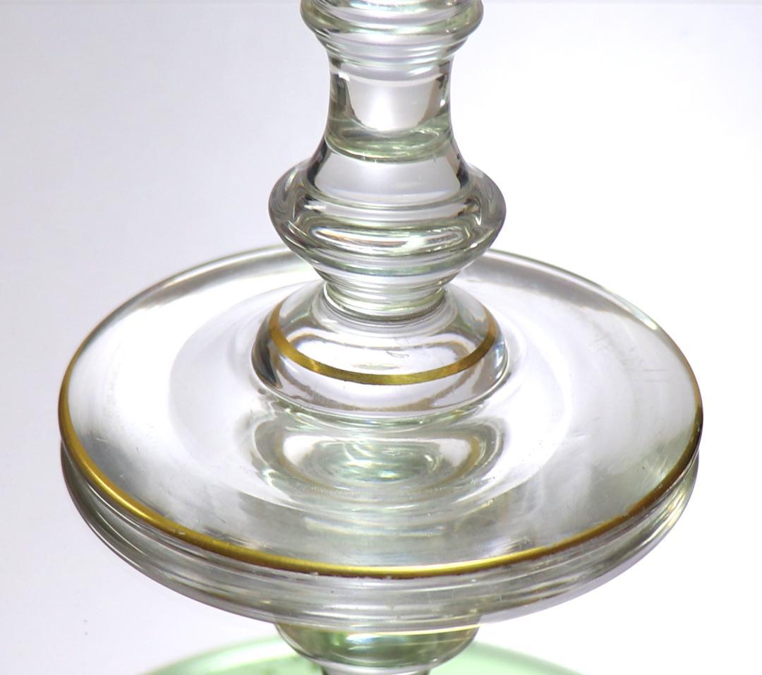 オールド・バカラ 美術館級 大型金彩エナメル彩蓋付き コンポート 緑色硝子 蓋物