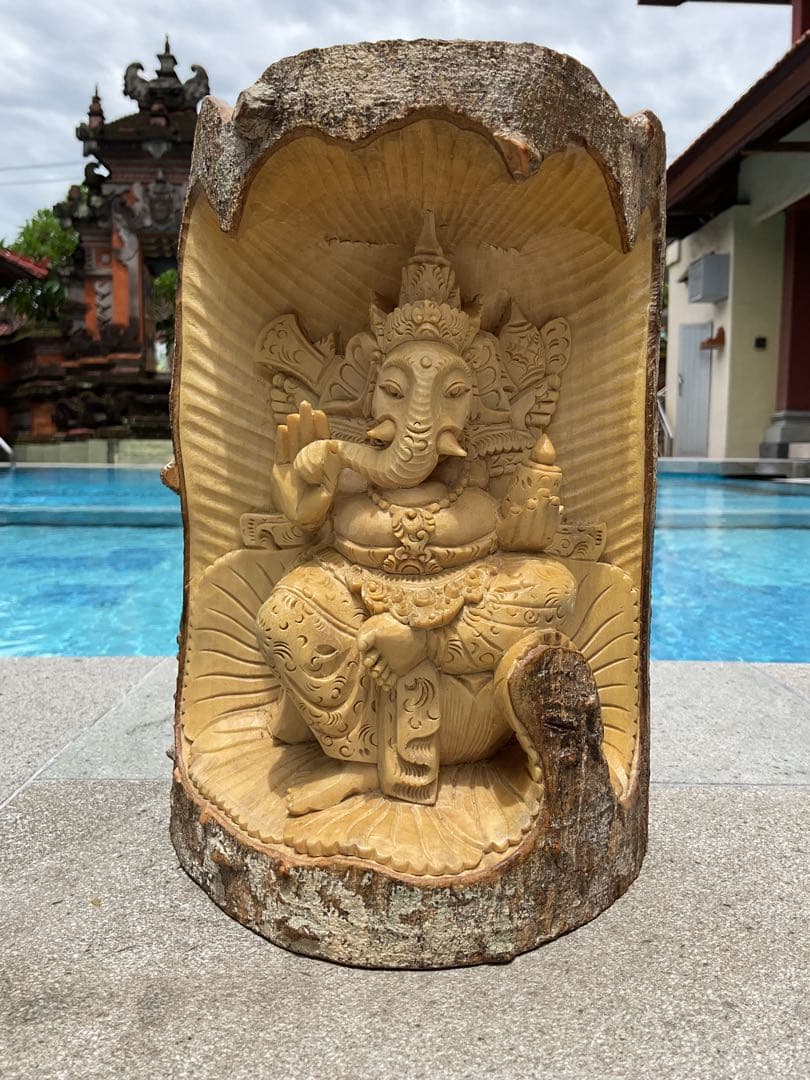 「特別価格」ガネーシャ像(夢をかなえる神様)木彫り H 25.5cm