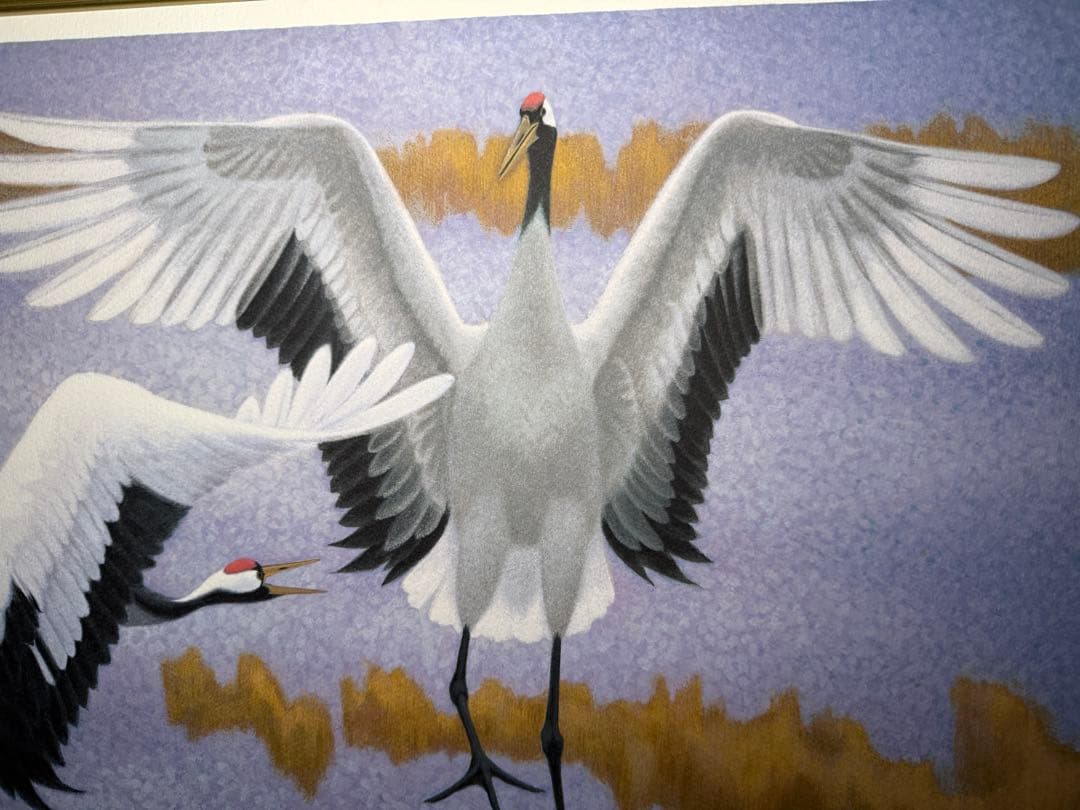 真作 杉山寧 リトグラフ「裟」日本芸術院会員 圧倒的なデッサン力の飛翔丹頂鶴