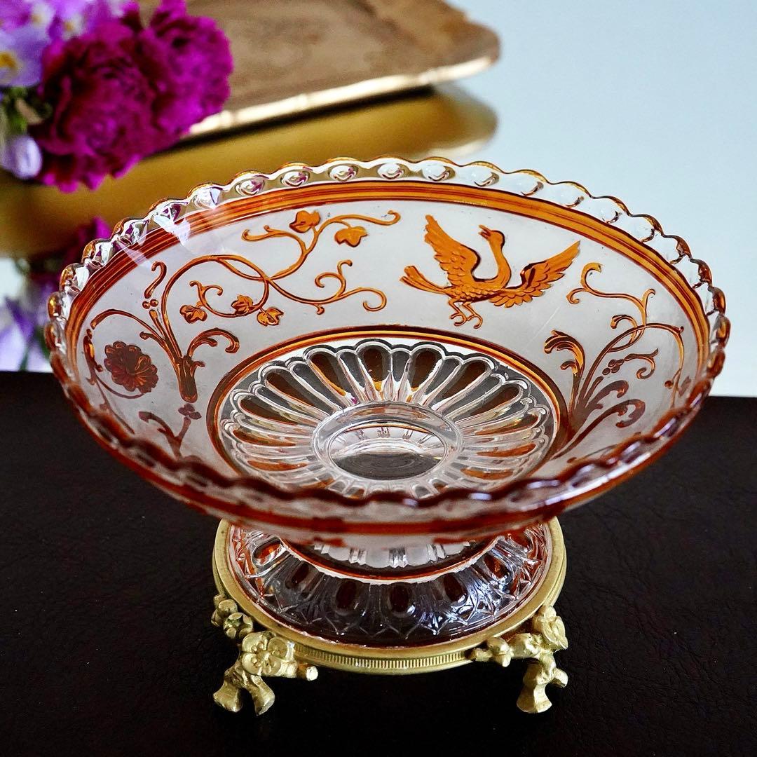 極希少オールドバカラBACCARATルネサンス ブロンズ脚付コンポート/ボウル