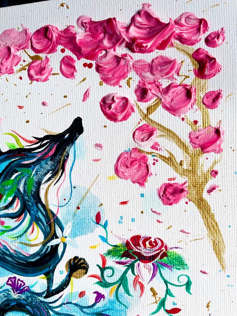桜と花龍 テクスチャーアート 開運絵画 龍神 龍ノツカイ