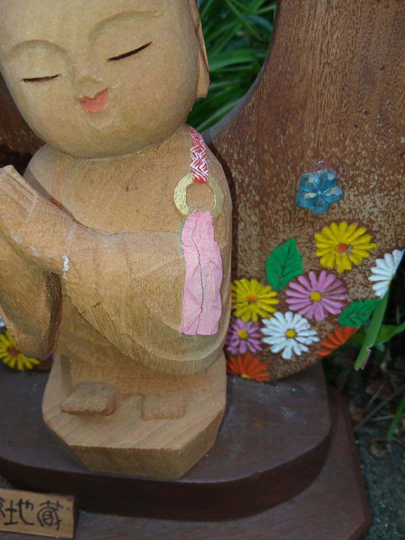 夢地蔵 木製仏像 花柄装飾 誠心