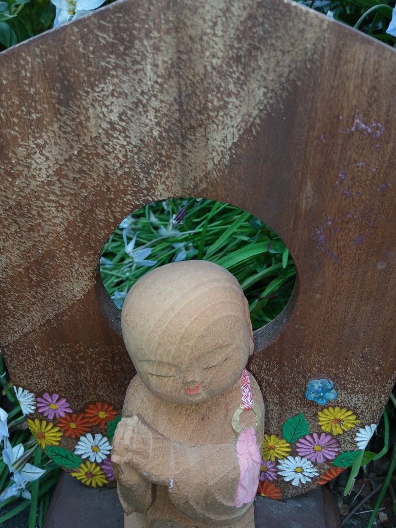 夢地蔵 木製仏像 花柄装飾 誠心