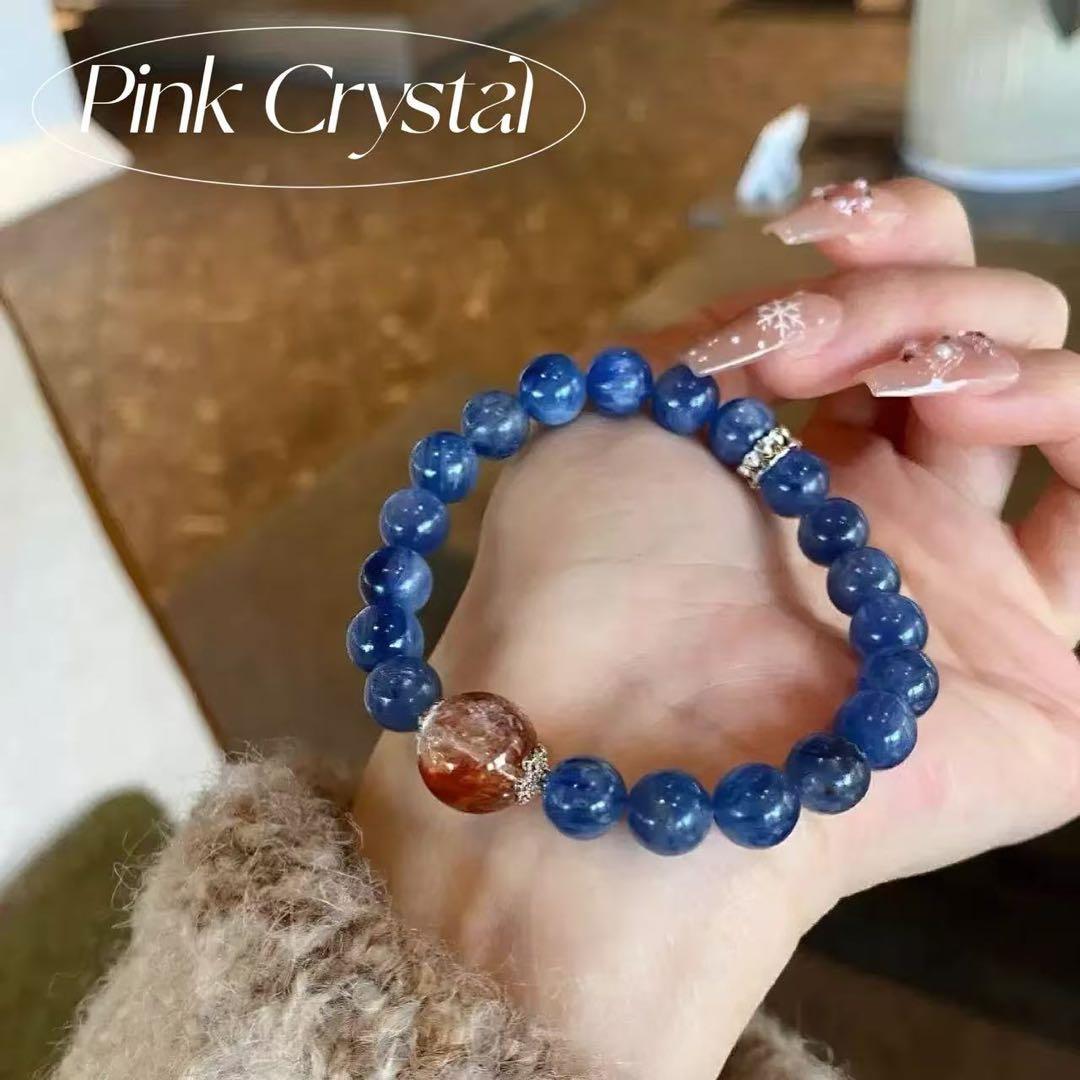 ブルーカイヤナイト×レッドインクルージョン・天然水晶ブレスレット
