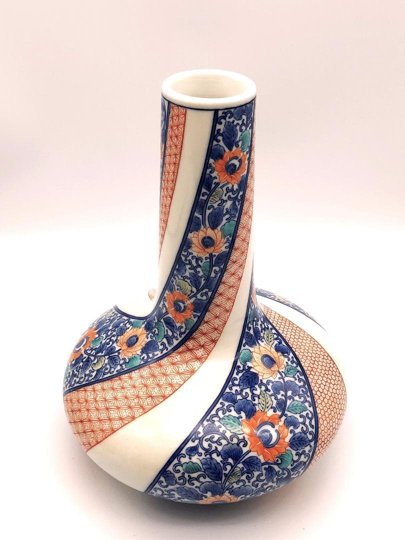 【 鍋島御庭焼 花生 】 捻り地紋 真正品　ご参考＠170万