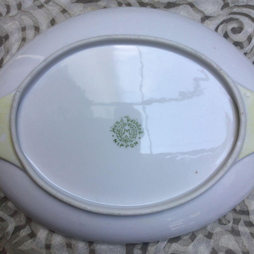 オールドノリタケ　金色装飾のオーバル皿、金点盛り