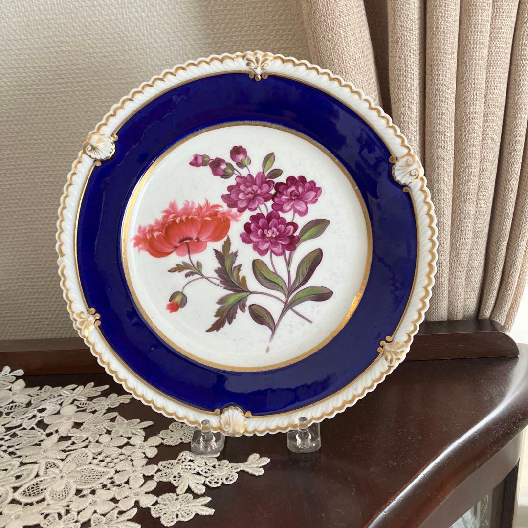 英国アンティーク　チェンバレンズウースター　ボタニカル柄プレート