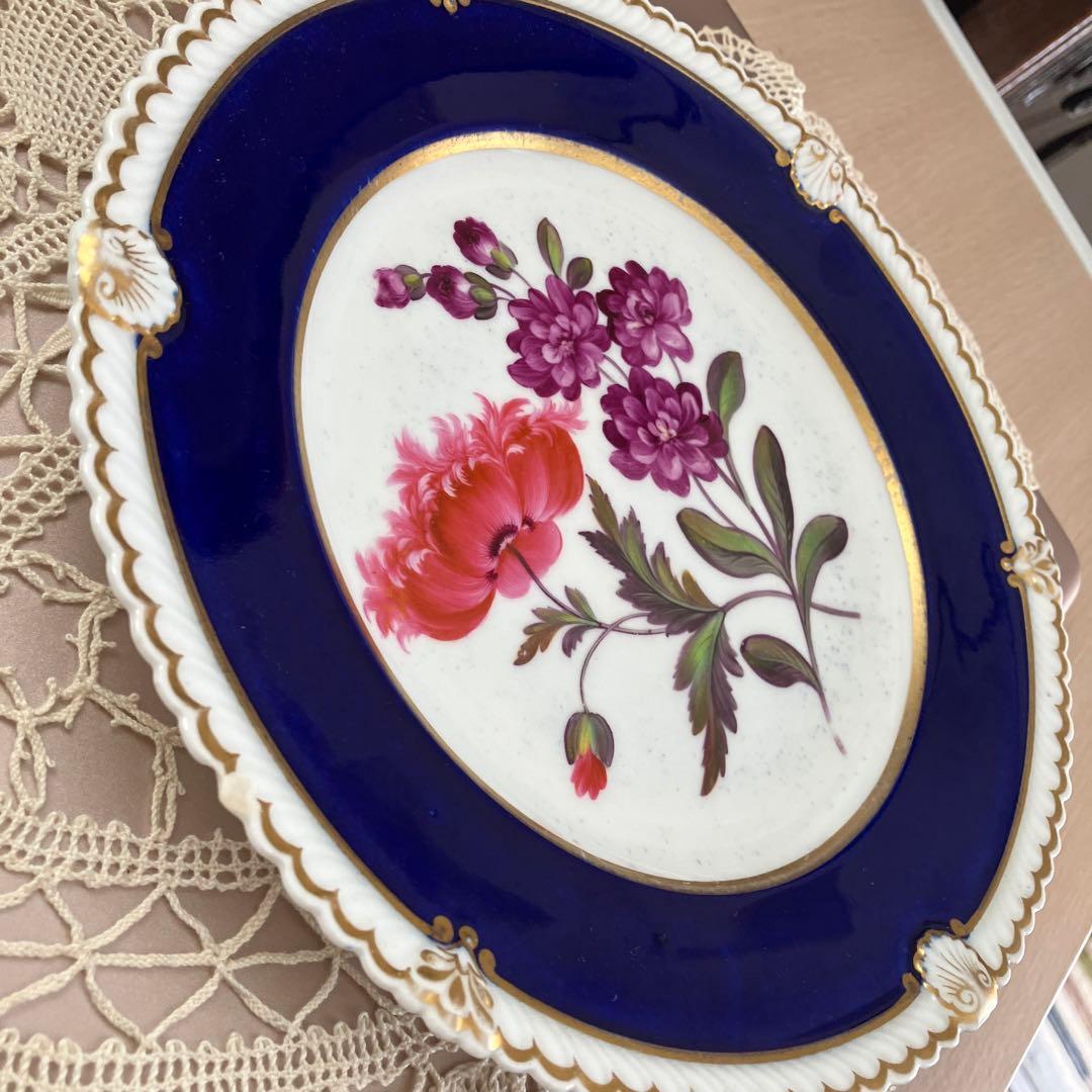 英国アンティーク　チェンバレンズウースター　ボタニカル柄プレート