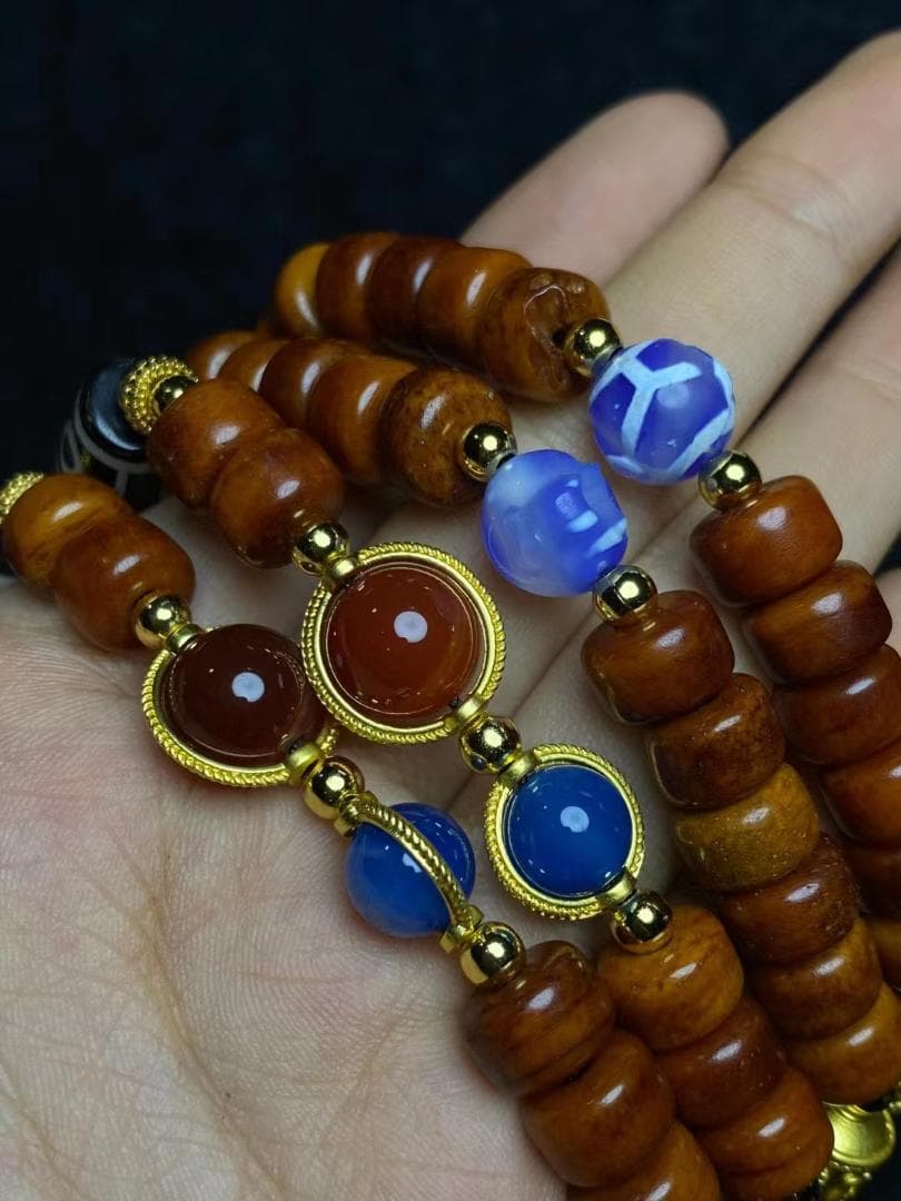 時代美術・チベット天珠数珠ネックレス・根付・箱付・提げ物・天然石・闢邪消災・開運