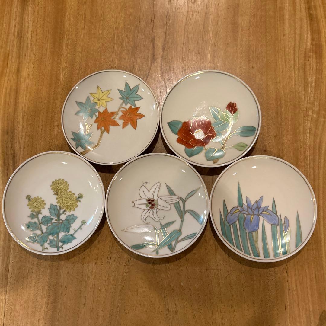 清水焼　松斎陶苑　四季花銘々皿　五枚