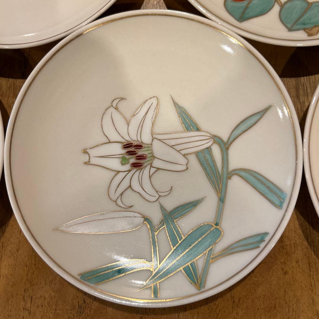 清水焼　松斎陶苑　四季花銘々皿　五枚